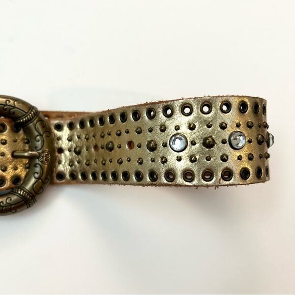 Fossil Gold Metallic Leather Belt, Studded with Rhinestones and Grommets, Size S - Picture 12 of 16